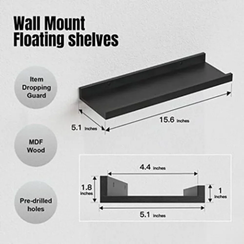 New Set of Floating Wall Shelves, Black Picture Ledge Shelf for Home Decor